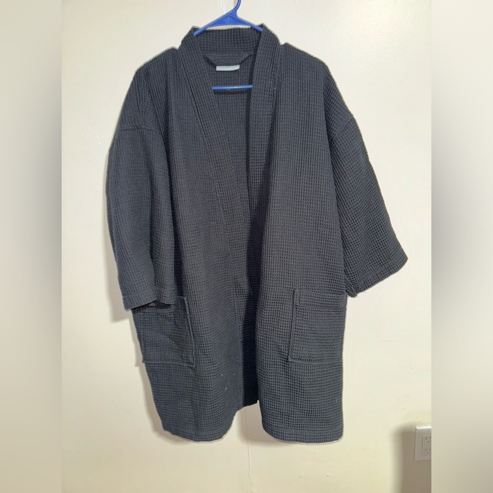 Turquaz Waffle Knit Black Short Open Front Robe Size XXL